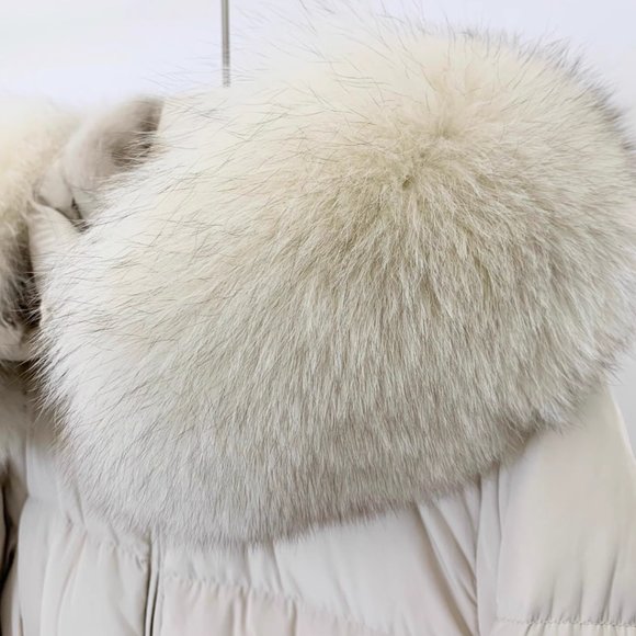 MICHAA Korean Luxury Fox and Mink Fur Long Down Jacket with Belt Size 55 - Picture 8 of 16